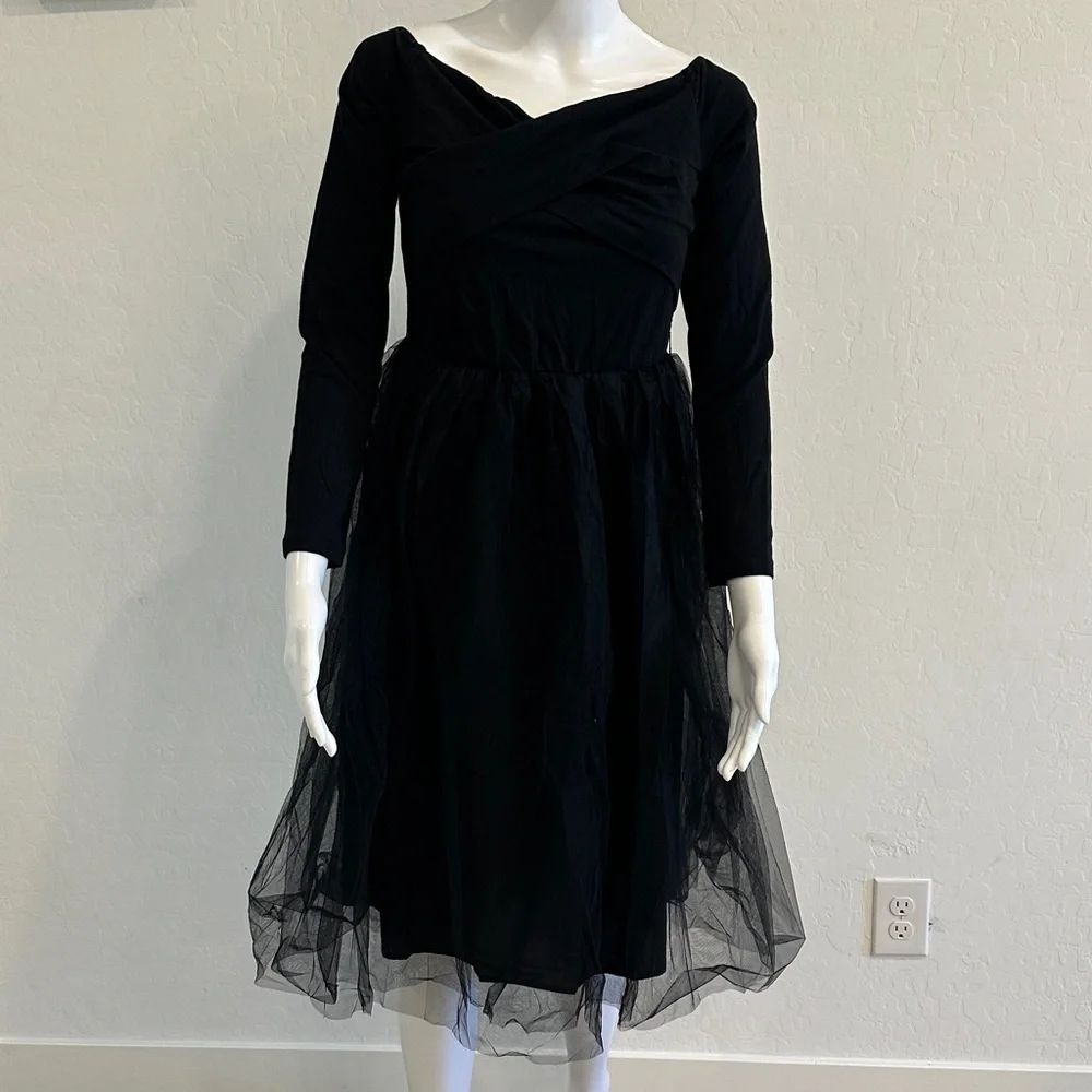 PatPat Black Long Sleeve Tulle Dress - Picture 1 of 3